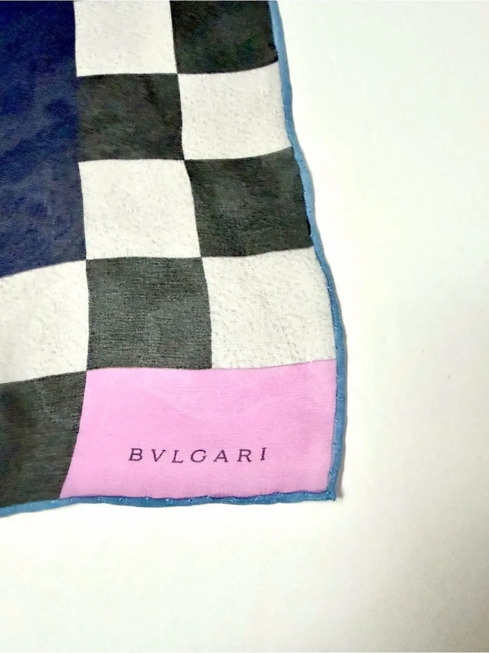 Bvlgari Signed Davide Pizzigoni Silk Chiffon Scarf Abstract Checkerboard Italy